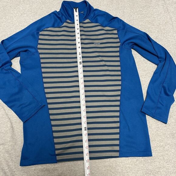 Patagonia Shirt Mens Large Blue Striped Capilene 3 Midweight Zip-Neck Baselayer - Picture 4 of 7